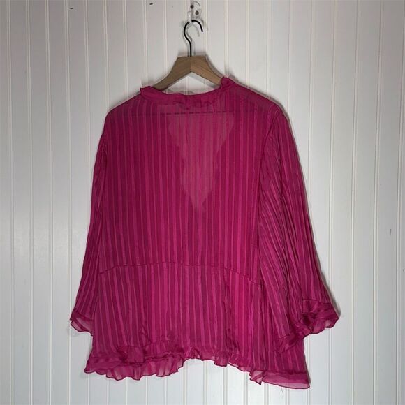 Fashion Bug Sheer Pink Ruffle Blouse 2X Whimsigoth Romantic Fairycore Tie Front - Picture 4 of 8